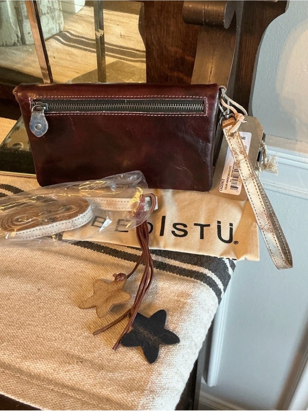 NWT Bed Stu Cadence Wallet Wristlet Crossbody Bag Red Americana Rustic MSRP $198 - Picture 4 of 15